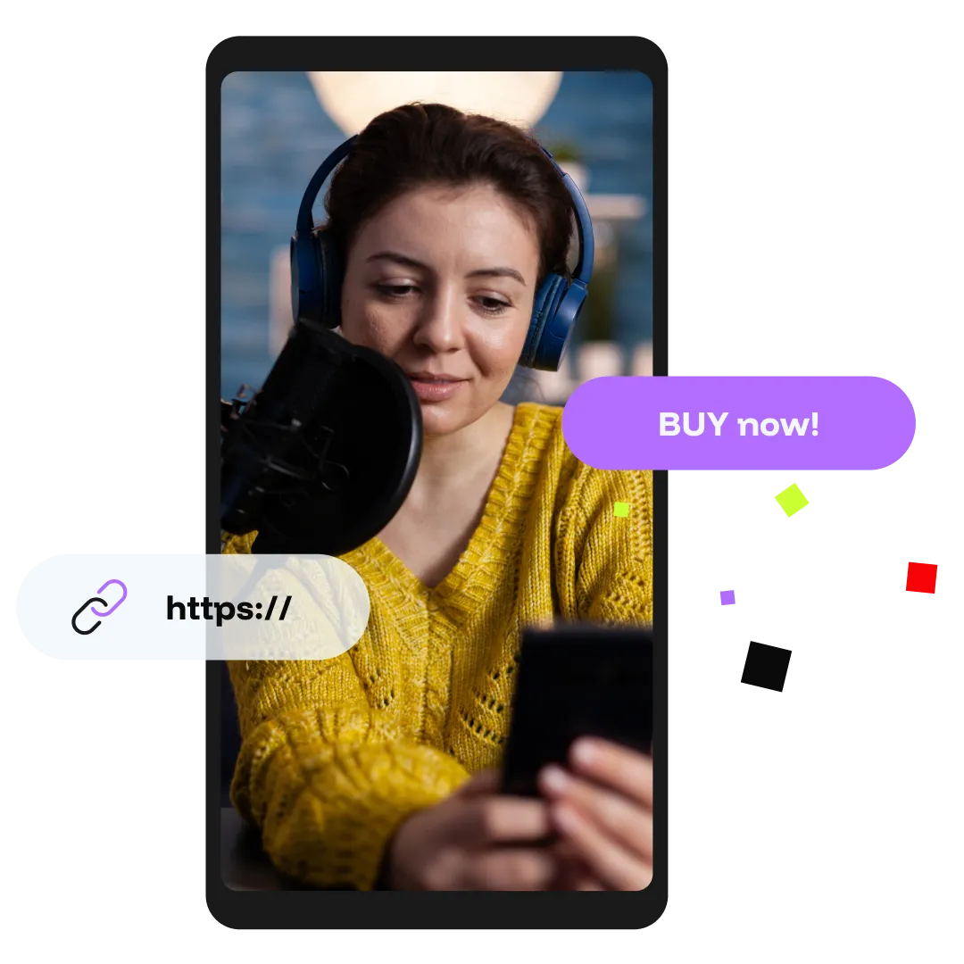 Influencer promoting a product in short-form content with direct call-to-action for immediate engagement.