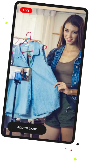 Live commerce session with influencer driving product sales through livestream advertising.